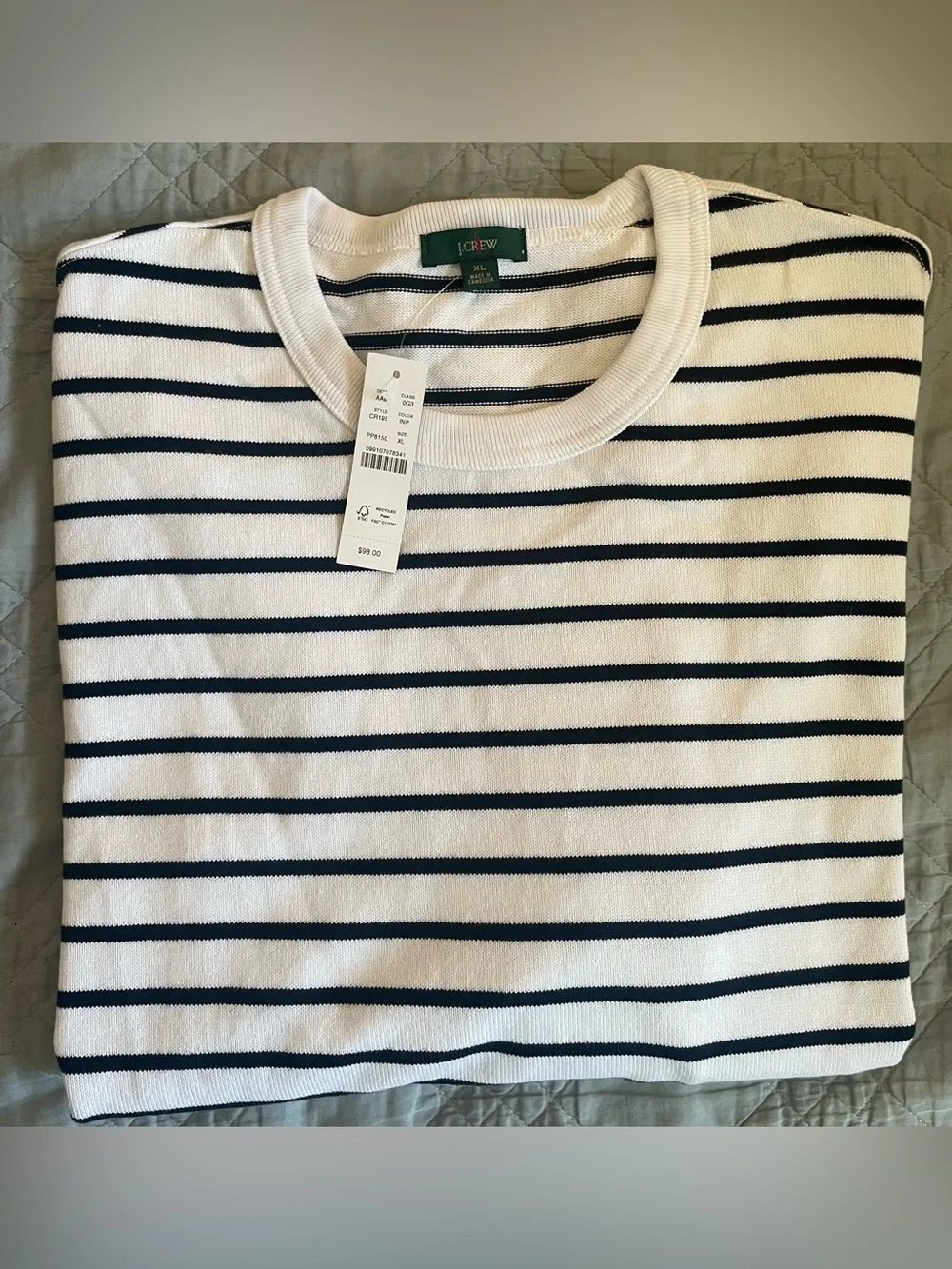 J. Crew Long-sleeve Crewneck in Striped Maritime Jersey Size XL NWT $98 CR195
